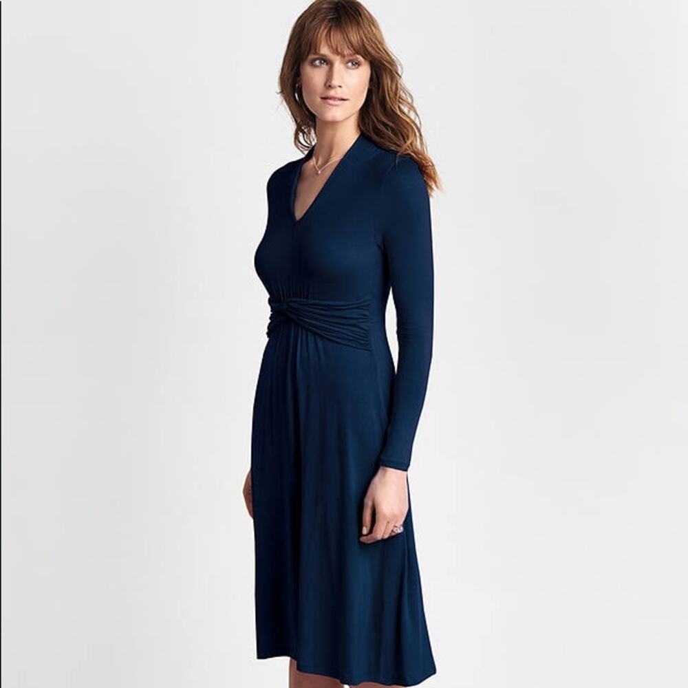 Pure Collection Womens Blue Soft Jersey Knit Gathered Waist V-Neck Dress Size 12